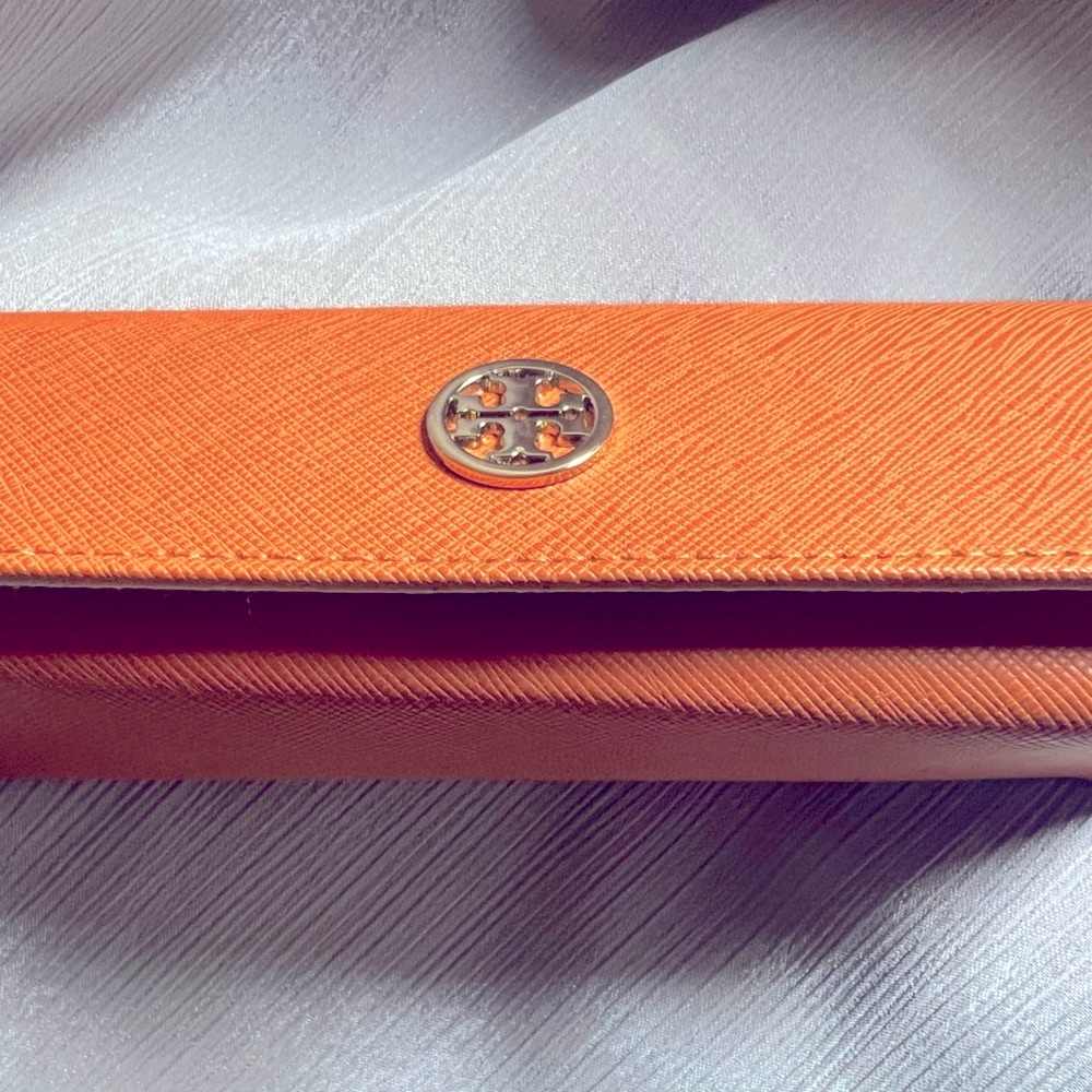 💕Tory Burch Sunglass Eyeglass Glasses Orange Leather Case NWOT
